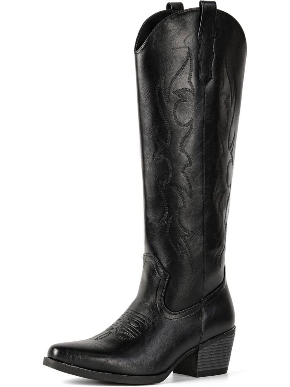 Authentic Western knee-high boots with eye-catching embroidery and a sturdy bloc